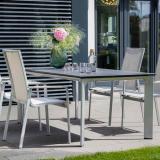 Kettler Diamond Stapelsessel NL, silber/hellgrau, Outdoorgewebe, Teak-Armlehnen #2