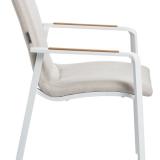 Kettler Diamond Stapelsessel NL, weiß matt/natte linen chalk, Sunbrella®, Teak-Armlehnen #3