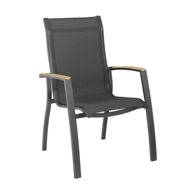 Kettler Altura Curve Stapelsessel mit Teakarmlehnen anthrazit/anthrazit #1