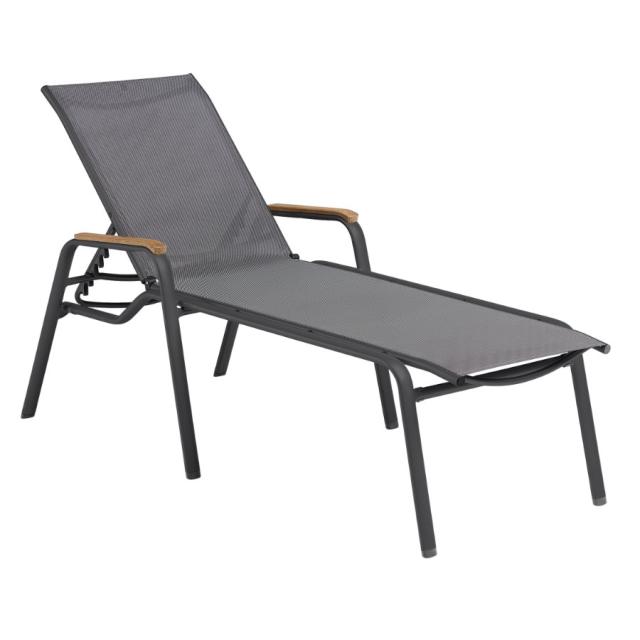 Kettler Cirrus Stapelliege m. Teak Armlehne, anthra./anthra.-grau, Aluminium/Outdoorgewebe #1