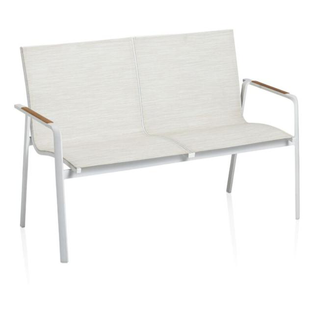 Kettler Diamond 2er Bank, weiß matt/beige, Teak Armlehne #1