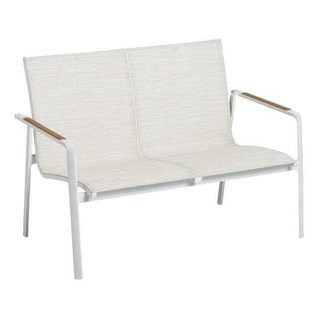 Kettler Diamond Lounge 2er Bank, weiß matt/beige, Teakholz-Armlehne Sitzhöhe 38cm #1