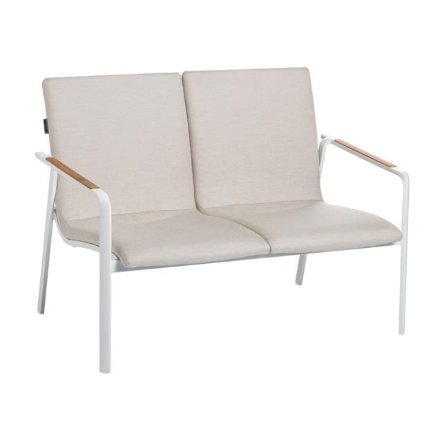 Kettler Diamond Lounge 2er Bank Sunbrella, weiß matt/linen chalk, Teakholz-Armlehne Sitzhöhe 38cm #1