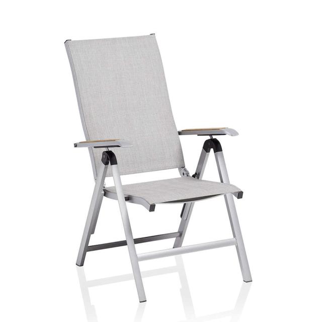 Kettler Diamond Multipositionssessel silber/hellgrau, Outdoorgewebe, Teak-Armlehnen #1