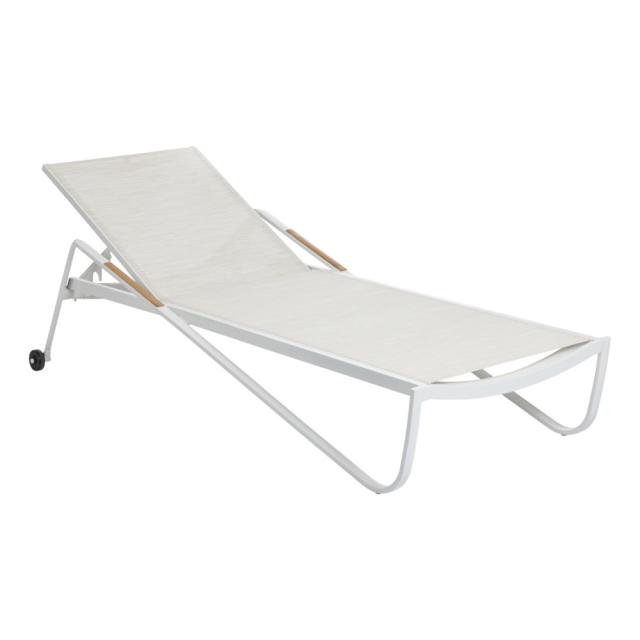 Kettler Diamond Stapelliege, weiß matt/beige/natur, mit Teakholz-Armlehnen #1