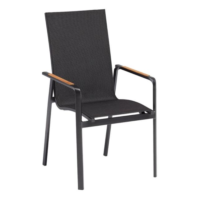 Kettler Diamond Stapelsessel HL, anthrazit/charcoal, Teak-Armlehnen #1