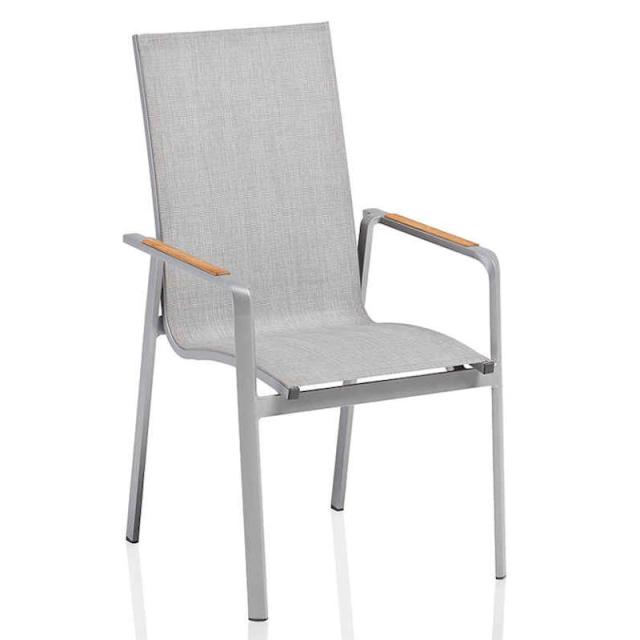 Kettler Diamond Stapelsessel HL silber-hellgrau, Outdoorgewebe, Teak-Armlehnen #1
