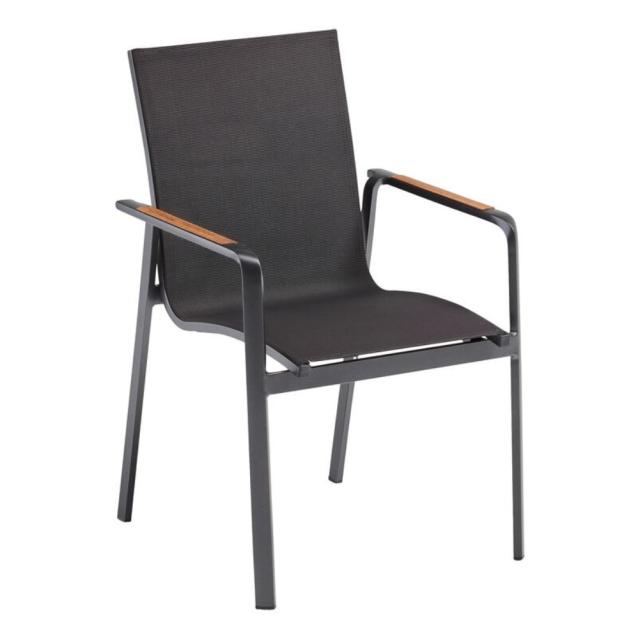 Kettler Diamond Stapelsessel NL anthrazit/charcoal,Teak-Armlehnen #1