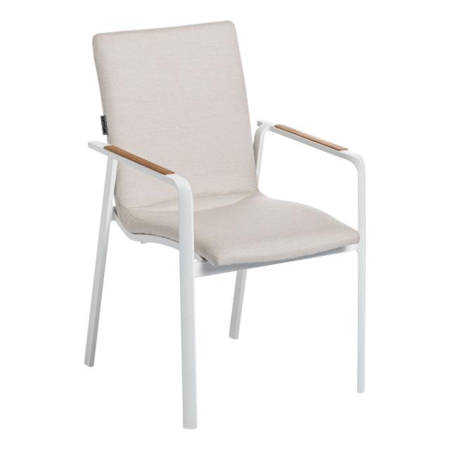 Kettler Diamond Stapelsessel NL, weiß matt/natte linen chalk, Sunbrella®, Teak-Armlehnen #1