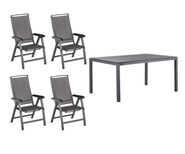 Kettler Forma II 4 Multipositions-Sessel anthrazit und 1 Kettler Tisch anthrazit 160x90cm #1