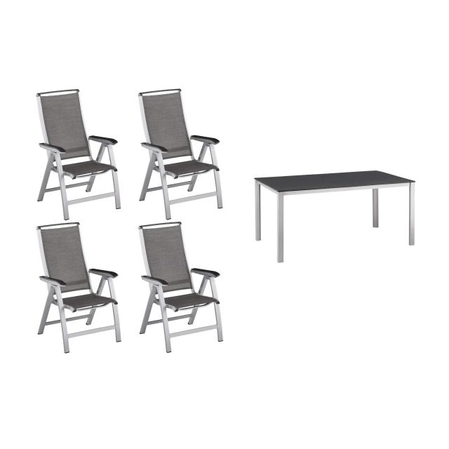Kettler Forma II 4 Multipositions-Sessel silber und 1 Kettler Tisch silber 160x90cm #1