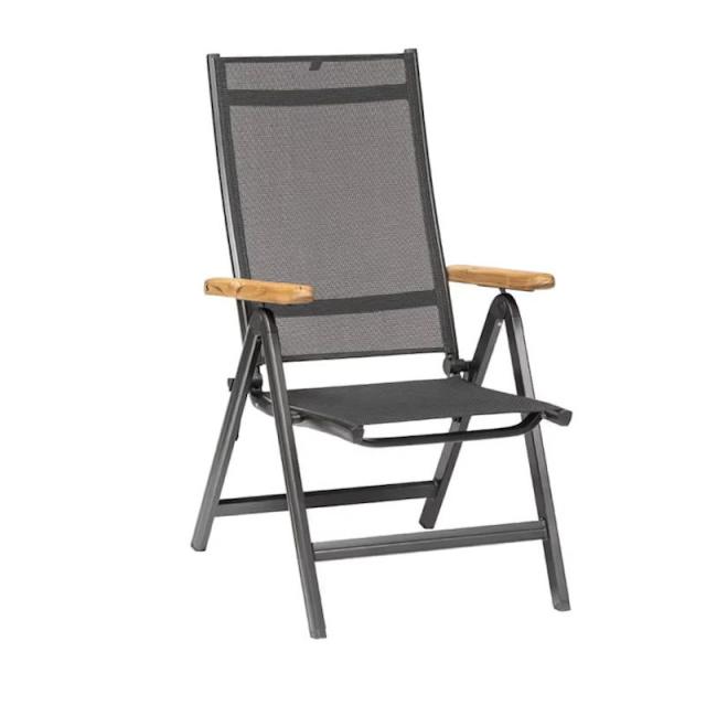 Kettler Granada Multipositionssessel mit Teakholz-Armlehnen, anthrazit/anthrazit #1