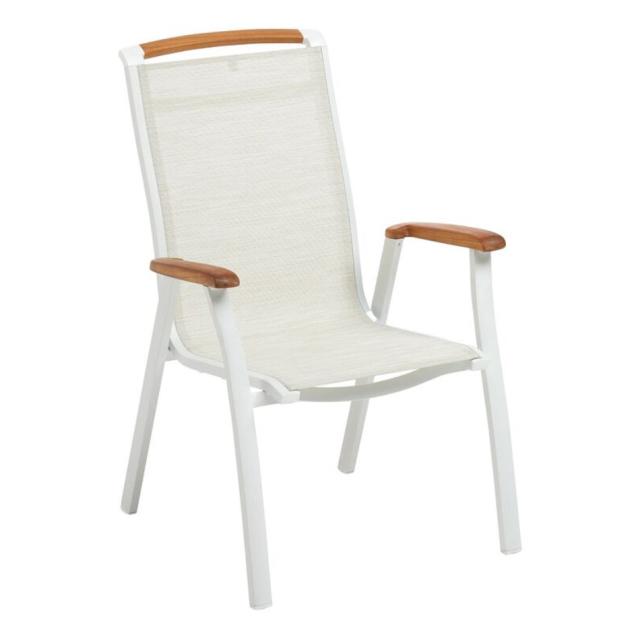 Kettler Memphis Stapelsessel, weiß matt/beige, mit Teakarmlehnen #1