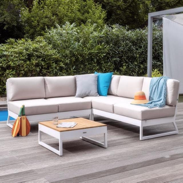 Kettler Ocean Platform Lounge Eckset, 3 Sitzer, 2 Sitzer, weiss matt, Polster linen chalk, Stoff Sunbrella #1