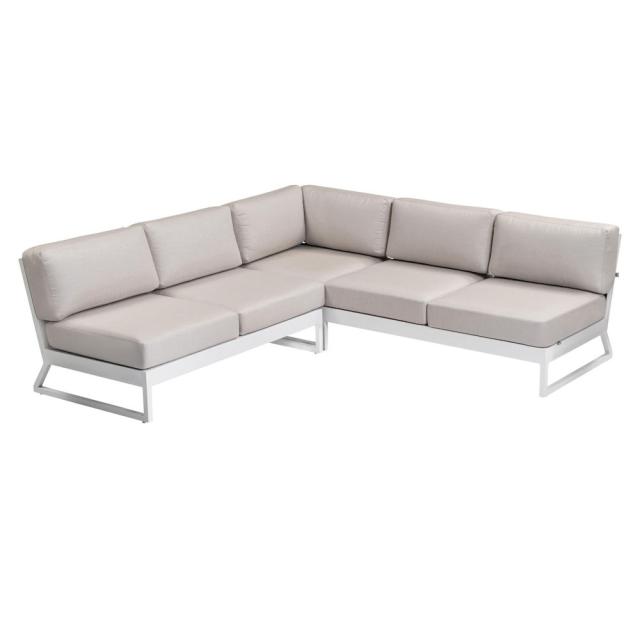 Kettler Ocean Platform Lounge Eckset, 3 Sitzer und 2 Sitzer, weiss matt, Polster linen chalk, Stoff Sunbrella #1