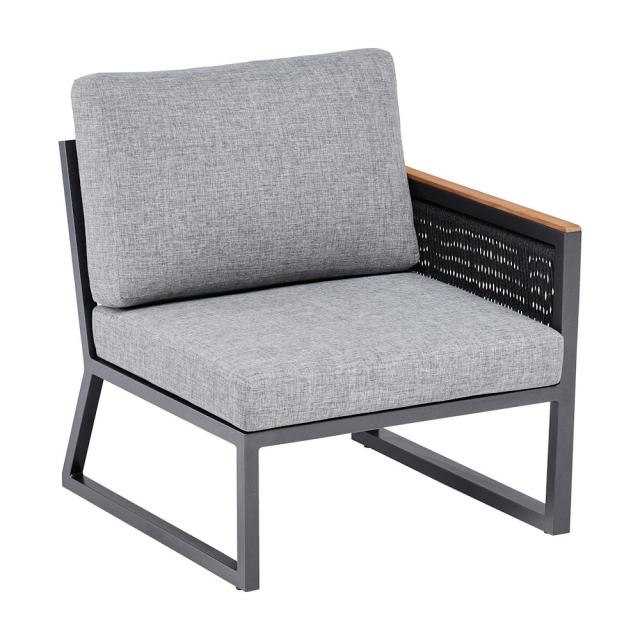 Kettler Ocean Skid Endteil rechts Rope/anthrazit, inkl. hellgrau melierten Polstern aus Olefin, Teakarmlehne #1