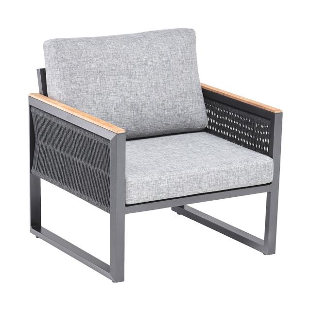 Kettler Ocean Skid Sessel Rope/anthrazit, inkl. hellgrau melierten Polstern aus Olefin, Teakarmlehnen #1