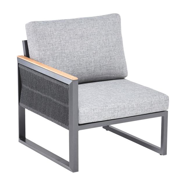 Kettler Ocean Skid Endteil links Rope/anthrazit, inkl. hellgrau melierten Polstern aus Olefin, Teakarmlehne #1