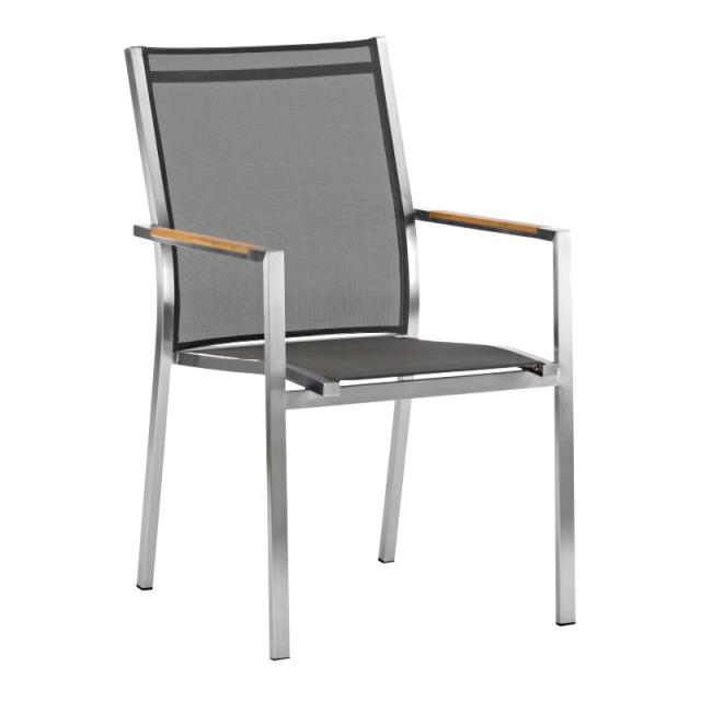 Zebra One Edelstahl-Stapelsessel mit Teakholz-Armlehne dark platinum #1