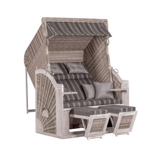 deVries Strandkorb Pure Classic XLSun Dessin 402 white kubu Pinienholz, zwei Klapptische
