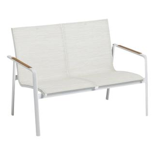 Kettler Diamond Lounge 2er Bank, weiß matt/beige, Teakholz-Armlehne Sitzhöhe 38cm