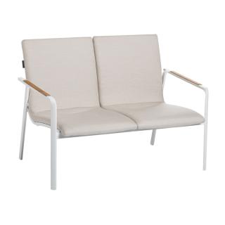 Kettler Diamond Lounge 2er Bank Sunbrella, weiß matt/linen chalk, Teakholz-Armlehne Sitzhöhe 38cm