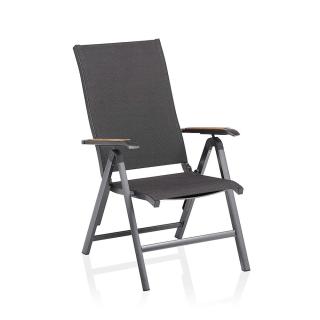 Kettler Diamond Multipositionssessel, anthrazit/charcoal, Outdoorgewebe, Teak-Armlehnen