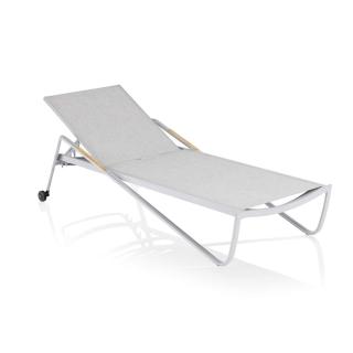 Kettler Diamond Stapelliege 69cm breit 200m silber/hellgrau, Outdoorgewebe, Teak-Armlehnen