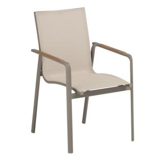 Kettler Diamond Stapelsessel NL taupe/Stucco,Teak-Armlehnen