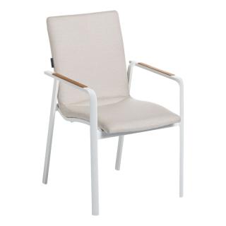 Kettler Diamond Stapelsessel NL, weiß matt/natte linen chalk, Sunbrella®, Teak-Armlehnen