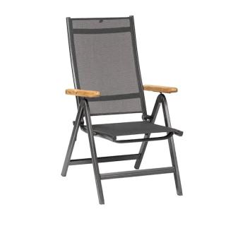 Kettler Granada Multipositionssessel mit Teakholz-Armlehnen, anthrazit/anthrazit