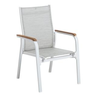Kettler Granada Stapelsessel mit Teakholz-Armlehnen, weiß matt/hellgrau/natur, zerlegt