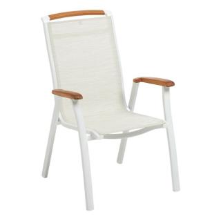 Kettler Memphis Stapelsessel, weiß matt/beige, mit Teakarmlehnen
