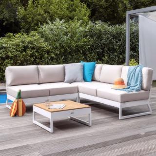 Kettler Ocean Platform Lounge Eckset, 3 Sitzer, 2 Sitzer, weiss matt, Polster linen chalk, Stoff Sunbrella