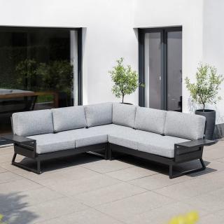 Kettler Ocean Platform Lounge Eckset, 3 Sitzer und 2 Sitzer, anthrazit/ hellgrau melierte Polster aus Olefin