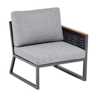 Kettler Ocean Skid Endteil rechts Rope/anthrazit, inkl. hellgrau melierten Polstern aus Olefin, Teakarmlehne