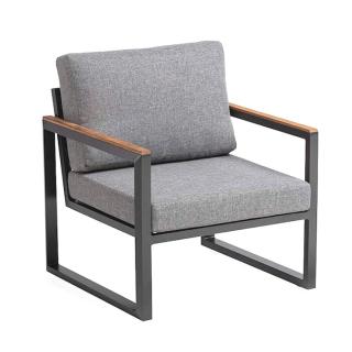 Kettler Ocean Skid Sessel anthrazit, inkl. hellgrau melierten Polstern aus Olefin, Teakarmlehnen