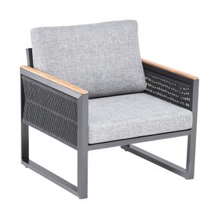 Kettler Ocean Skid Sessel Rope/anthrazit, inkl. hellgrau melierten Polstern aus Olefin, Teakarmlehnen