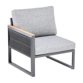Kettler Ocean Skid Endteil links Rope/anthrazit, inkl. hellgrau melierten Polstern aus Olefin, Teakarmlehne