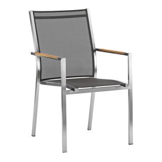 Zebra One Edelstahl-Stapelsessel m.Teakarmlehne dark-grey