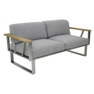 Zebra Belvedere 2er Sofa Edelstahl, Teak-Armlehnen, zuzüglich Polster Ihrer Wahl