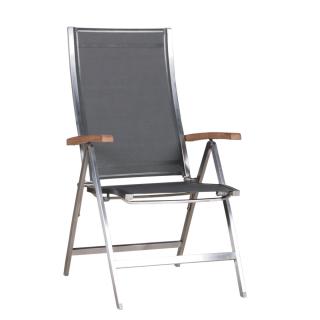 Zebra One Edelstahl-Klappsessel mit Teakholz-Armlehnen/dark platinum