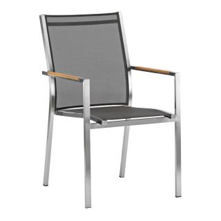 Zebra One Edelstahl-Stapelsessel mit Teakholz-Armlehne dark platinum